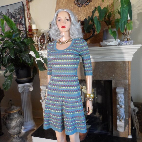 M Missoni Light Blue Multi Color Fit & Flair Knit Dress Size XS - Picture 2 of 16